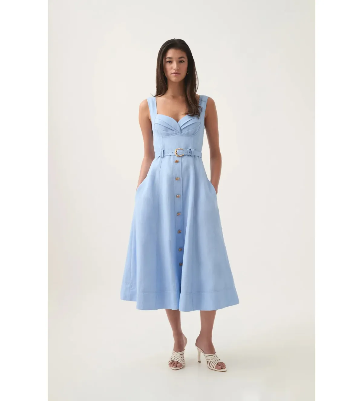 Aje Primary Belted Midi Dress Daydream Blue Size AU 12 for rent on The Volte - main image