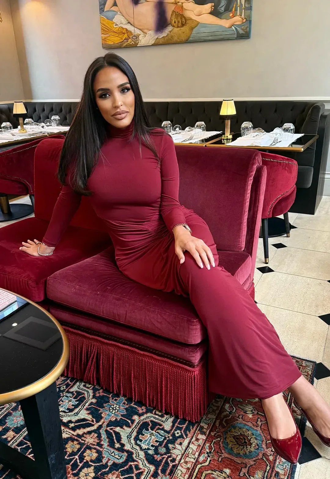 Bianca & Bridgett Layla Midi Dress Bordeaux Size AU 8 for rent on The Volte - main image