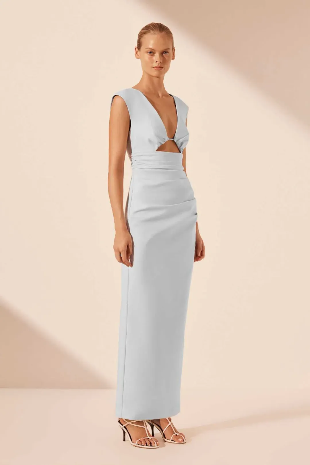 Shona Joy Lani Plunge Cut Out Maxi Dress in Sky Blue Size 12 for rent on The Volte - main image