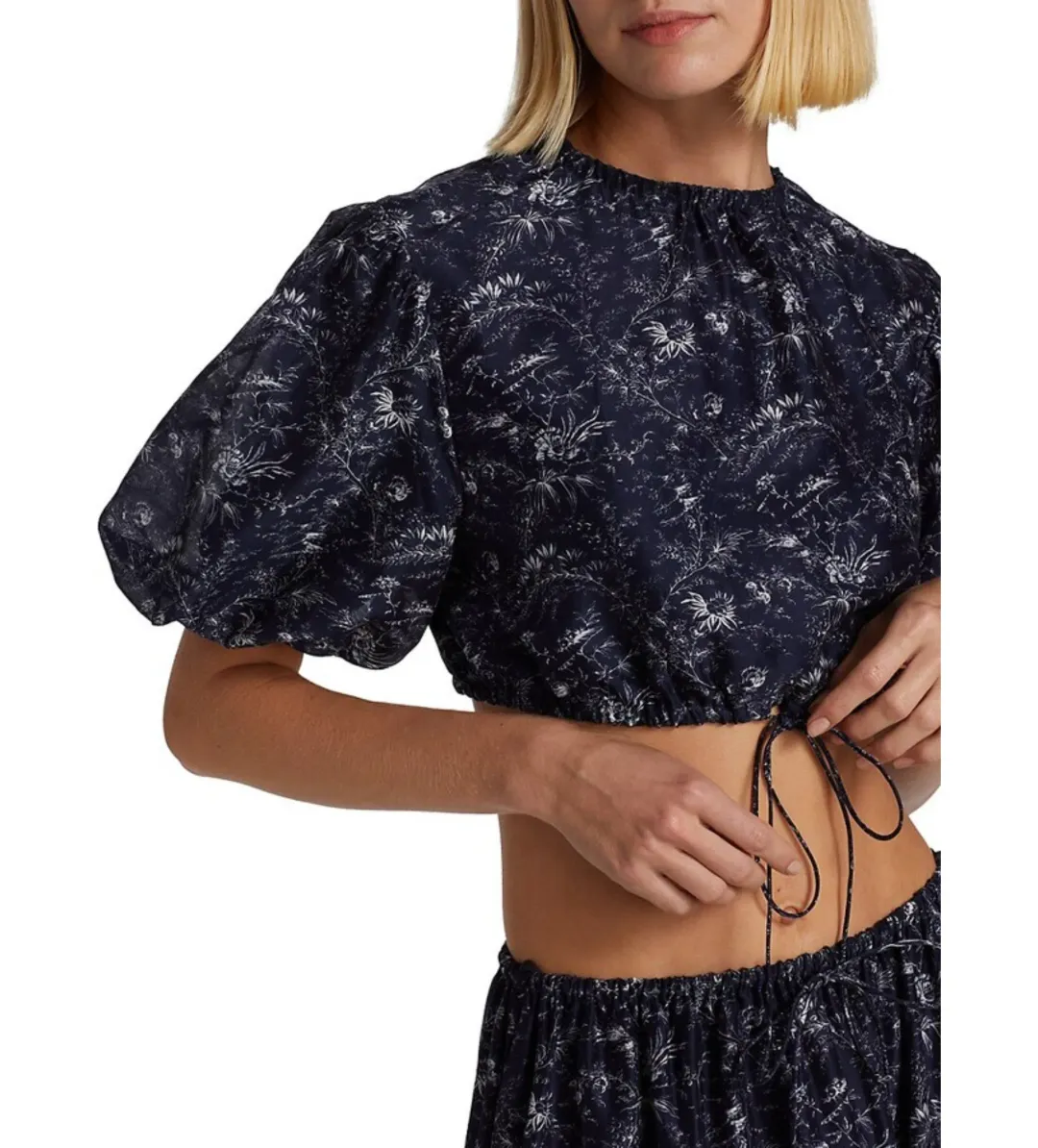 Sir The Label Caprice Puff-Sleeve Cropped Top and Maxi Skirt Set Navy Floral Size 0/AU 6 for rent on The Volte - main image