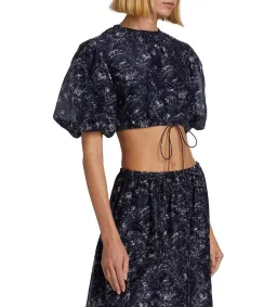 Sir The Label Caprice Puff-Sleeve Cropped Top and Maxi Skirt Set Navy Floral Size 0/AU 6 for rent on The Volte - image 3