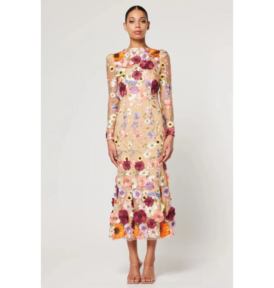 FREE SHIPPING! Elliatt Shannon Shannon 3D Midi Dress Floral Appliqué Size 8 for rent on The Volte - main image