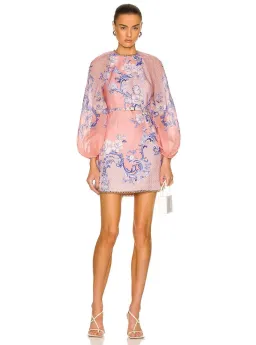 Zimmermann Postcard Mini Dress Swirl Floral Coral Print (Size 0 / Au 8) for rent on The Volte - image 1