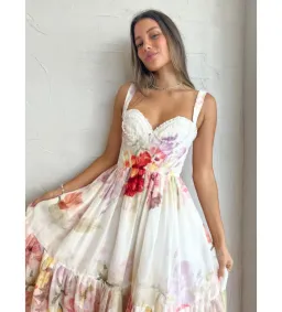 Leo Lin Rose Bustier Midi Dress Cascade Print Size AU 10 for rent on The Volte - image 6