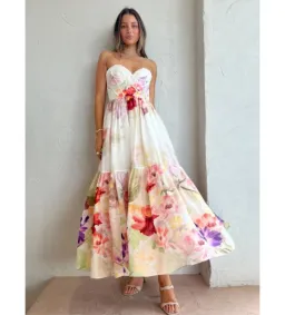 Leo Lin Rose Bustier Midi Dress Cascade Print Size AU 10 for rent on The Volte - image 2