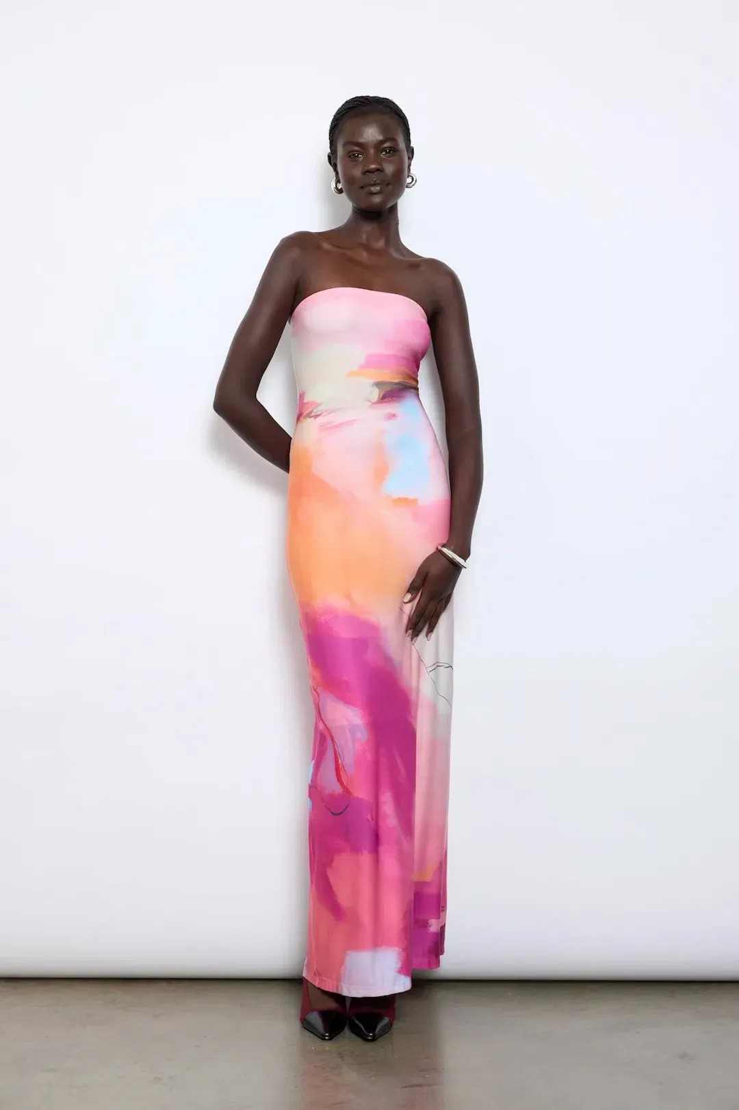 With Harper Lu Strapless Slip Dress Abstract Art Multi Print Size 8 for rent on The Volte - main image