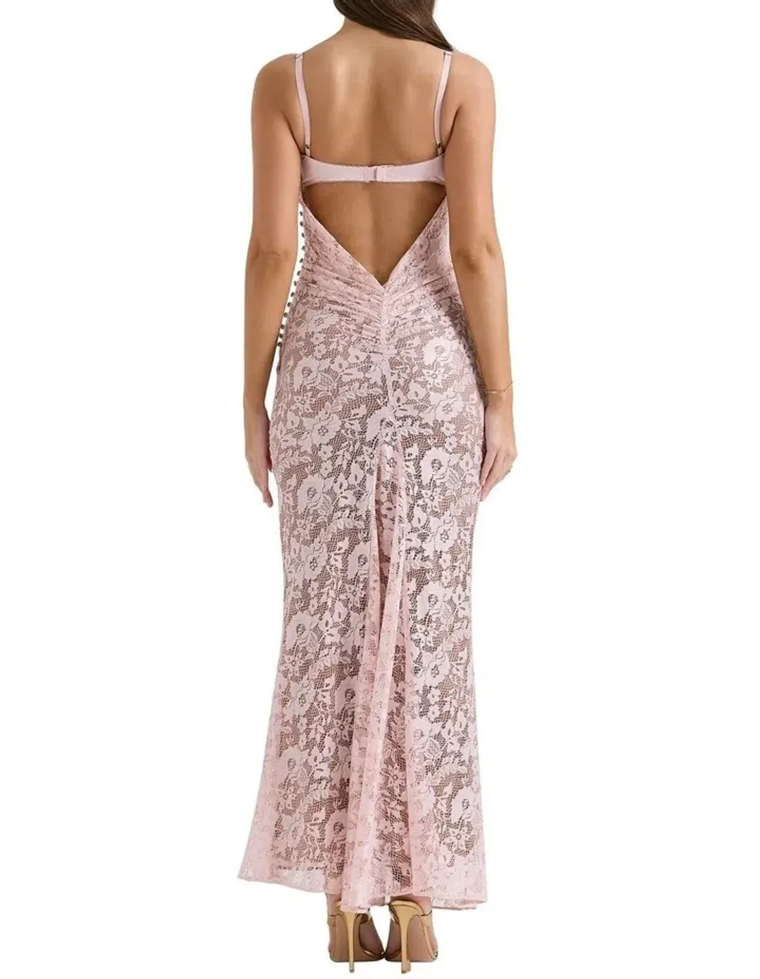 House of CB Azzurra Lace Godet Gown in Pink Size 8 for rent on The Volte - main image