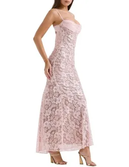 House of CB Azzurra Lace Godet Gown in Pink Size 8 for rent on The Volte - image 2
