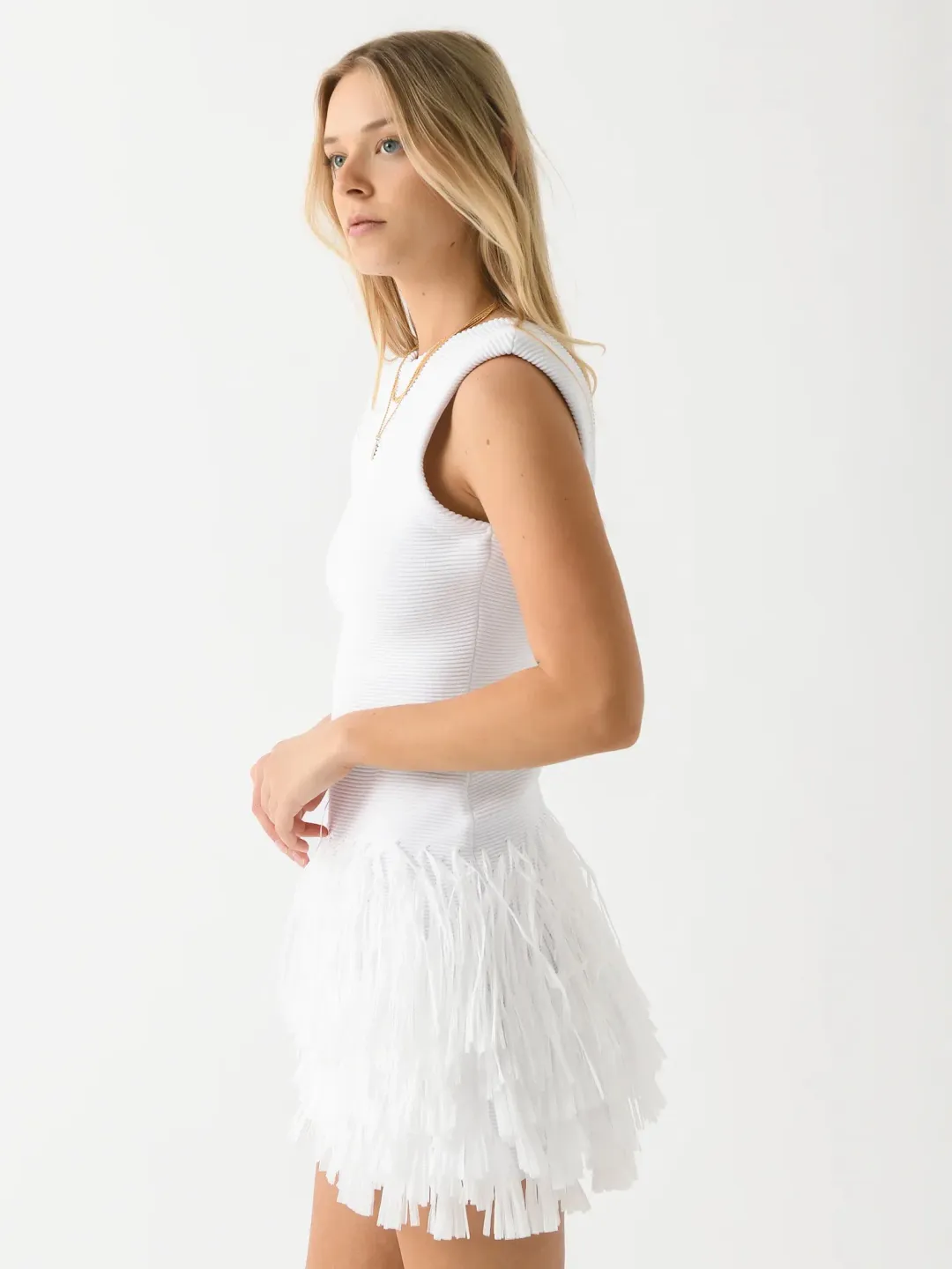 AJE Rushes Raffia Knit Mini Dress White Size AU 8 for rent on The Volte - main image