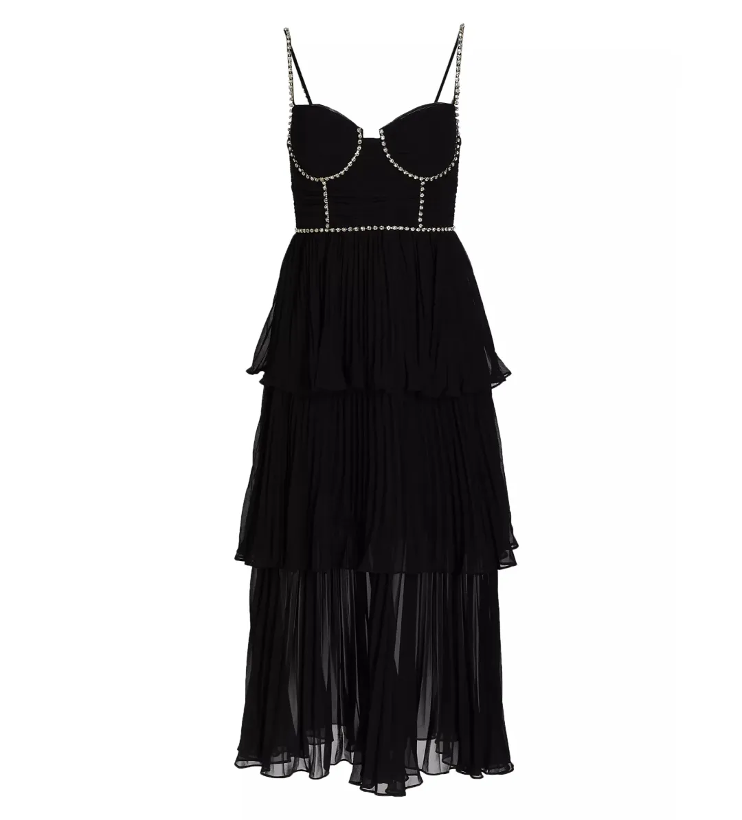 Self Portrait Chiffon Tiered Midi Dress in Black Size AU 10 for rent on The Volte - main image