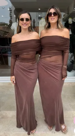 Benni - Yasmin off shoulder Maxi Dress in Chocolate - Size 8 for rent on The Volte - image 3
