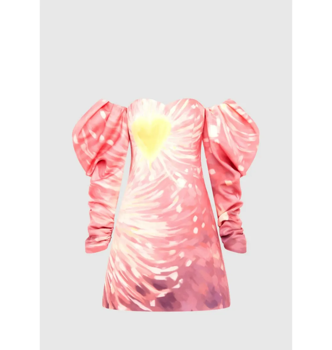 Leo Lin Gemma Off Shoulder Bustier Mini Dress Afterglow Print Size AU 12 for rent on The Volte - main image