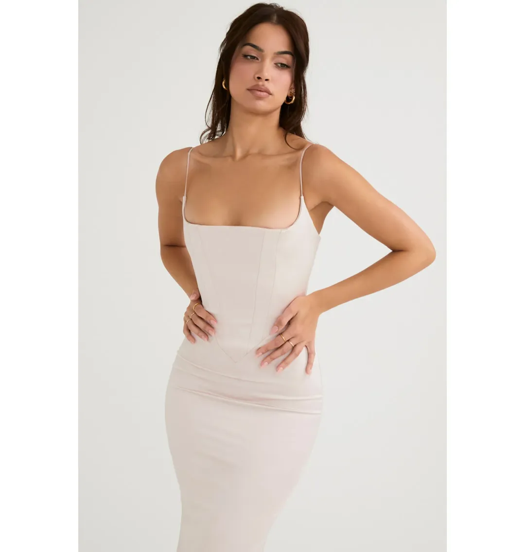 House Of CB Olivette Satin Corset Maxi Dress Crystal Size 8/S for rent on The Volte - main image
