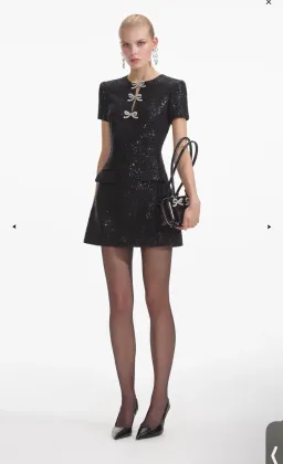 Self portrait BLACK BOUCLE BOW MINI DRESS Size Large for rent on The Volte - image 2
