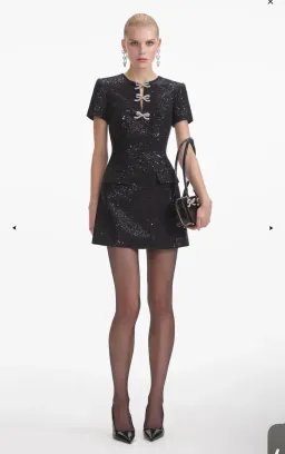 Self portrait BLACK BOUCLE BOW MINI DRESS Size Large for rent on The Volte - image 1