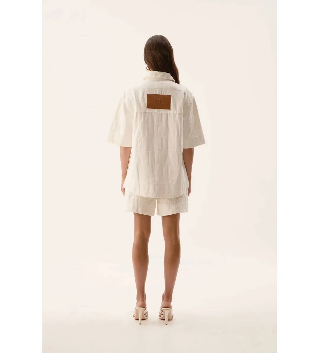 Aje Helm Denim Shirt Ivory Logo Wash Size AU 8 for rent on The Volte - main image