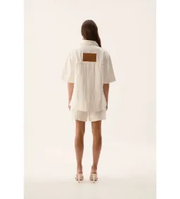 Aje Helm Denim Shirt Ivory Logo Wash Size AU 8 for rent on The Volte - image 3