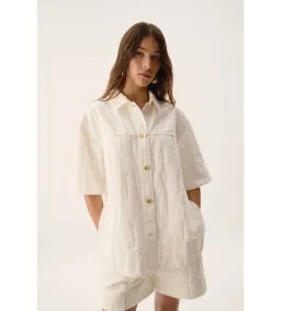 Aje Helm Denim Shirt Ivory Logo Wash Size AU 8 for rent on The Volte - image 1