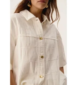 Aje Helm Denim Shirt Ivory Logo Wash Size AU 8 for rent on The Volte - image 4