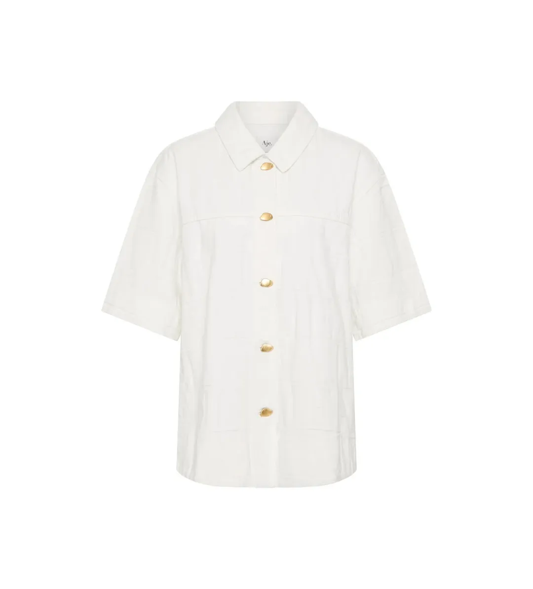 Aje Helm Denim Shirt Ivory Logo Wash Size AU 8 for rent on The Volte - main image