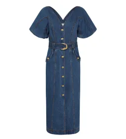 Aje Harper Denim Midi Dress Classic Wash Size AU 8 for rent on The Volte - image 5