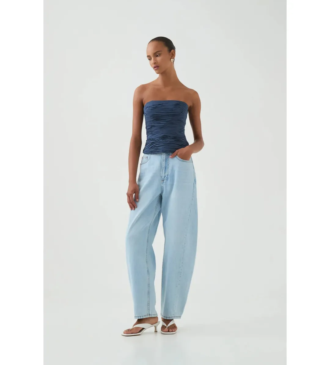 Aje Sunbeam Ruched Bustier Top Slate Size AU 10 for rent on The Volte - main image