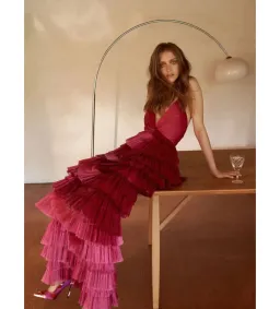 Alice McCall Making Me Blush Tiered Ruffle Gown Pink Size AU 8 for rent on The Volte - image 3