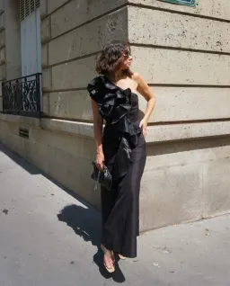 Aje Adelia Ruffle Midi Dress Black Size S/AU 8 for rent on The Volte - image 1