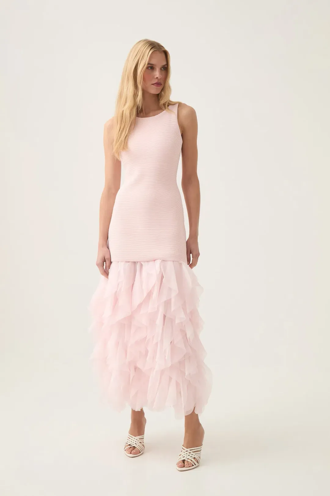 Aje Elations Knit Maxi Dress Pastel Pink Size L/AU 12 for rent on The Volte - main image