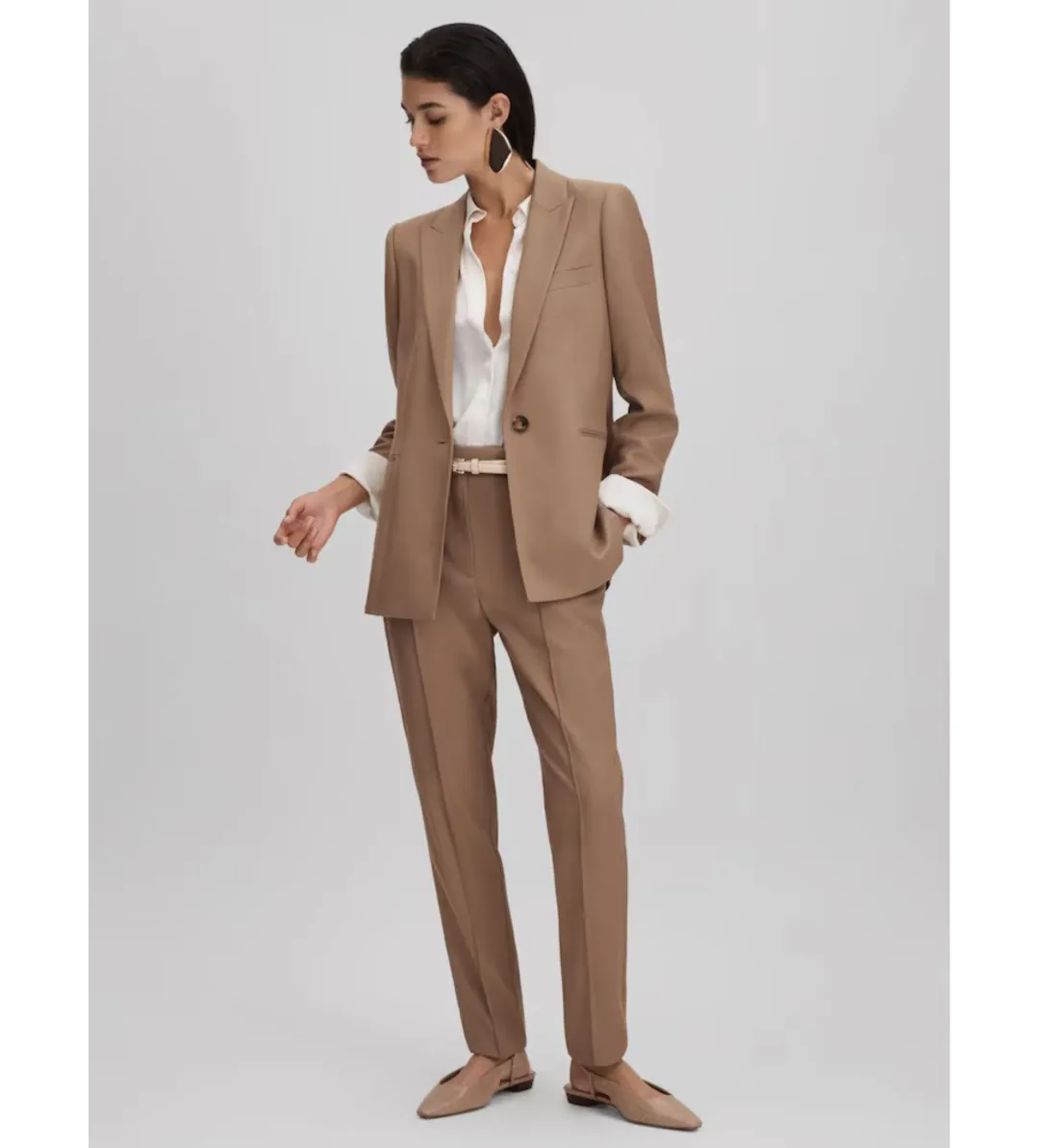 Reiss Wren Slim Fit Suit Trousers Mink Neutral Size AU 8 for rent on The Volte - main image