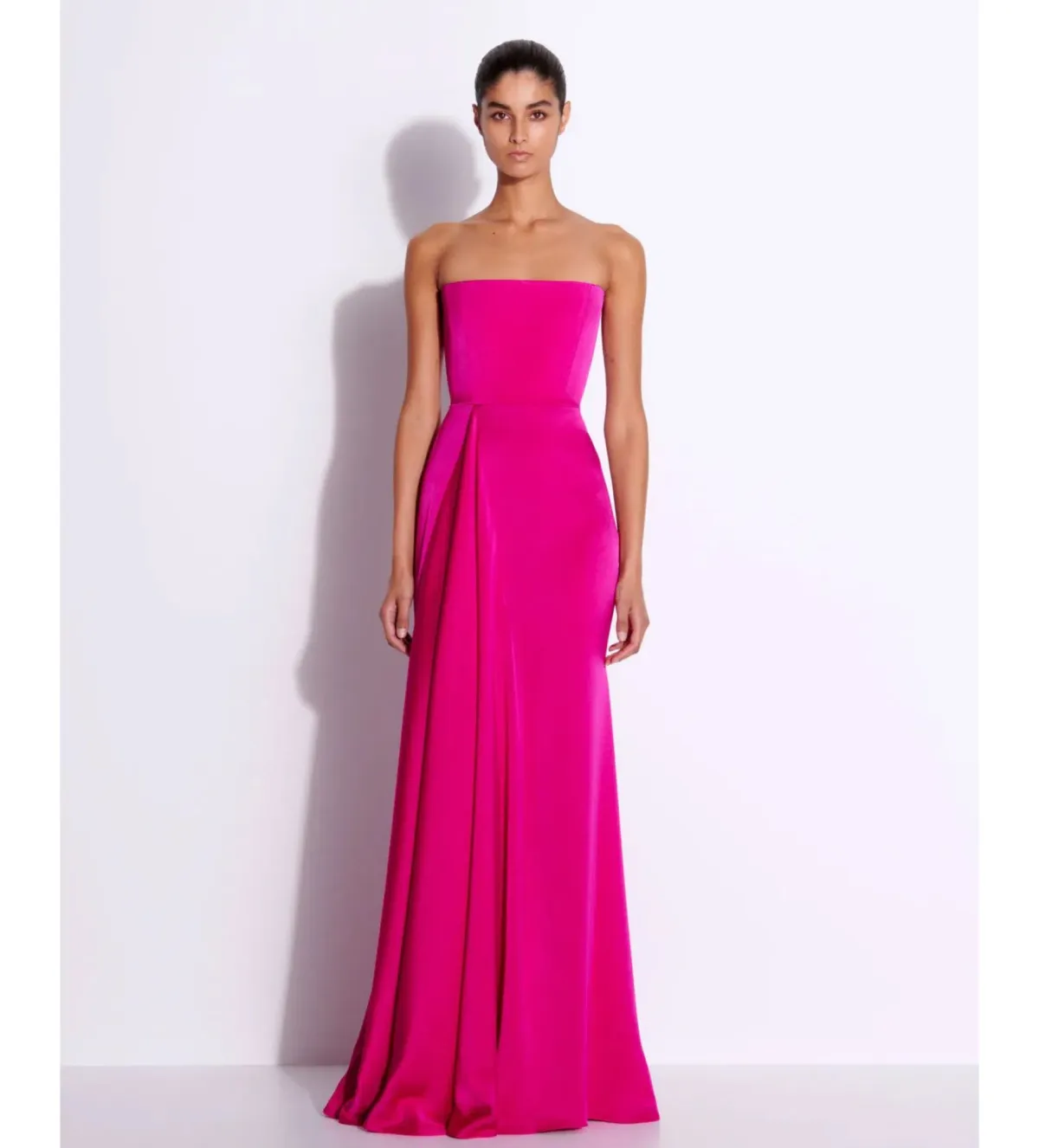 Alex Perry Strapless Gathered Drape Gown in Satin Crepe Raspberry Size AU 6 for rent on The Volte - main image