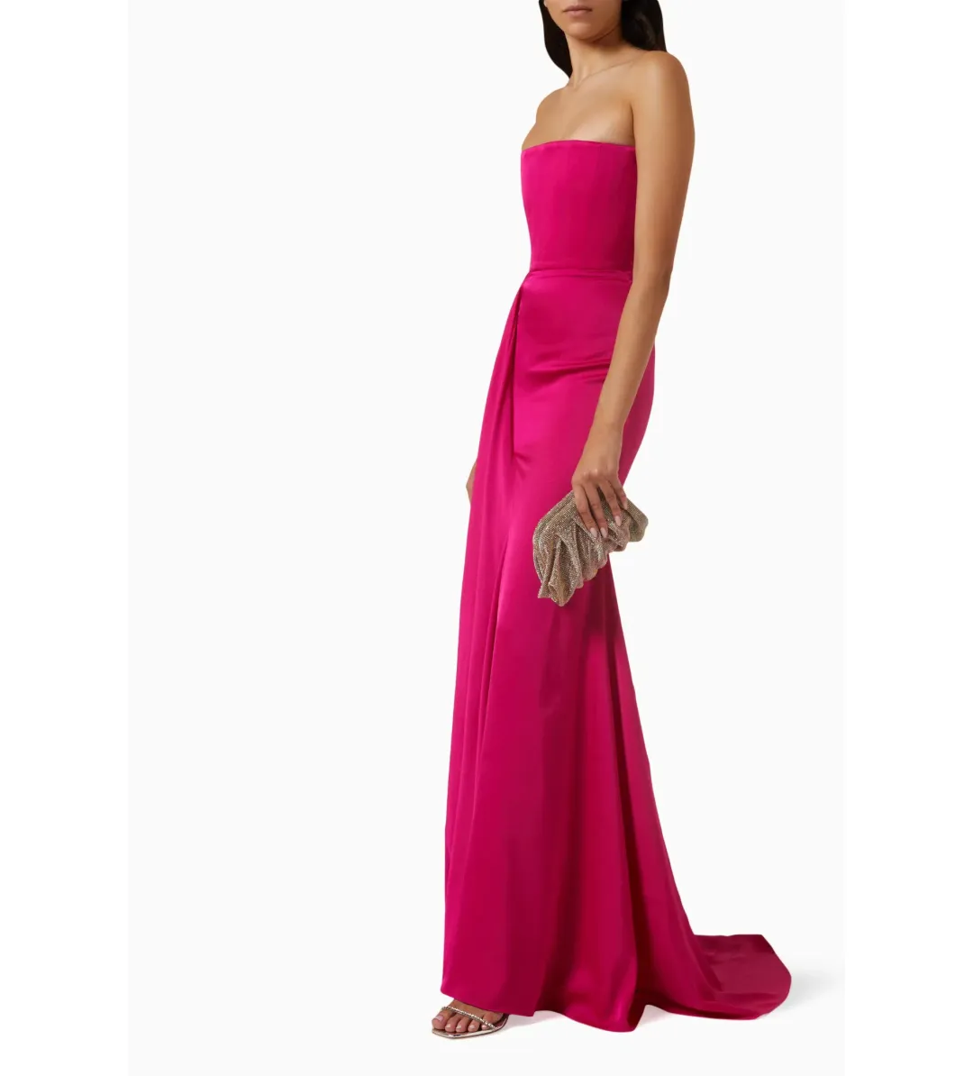 Alex Perry Strapless Gathered Drape Gown in Satin Crepe Raspberry Size AU 6 for rent on The Volte - main image