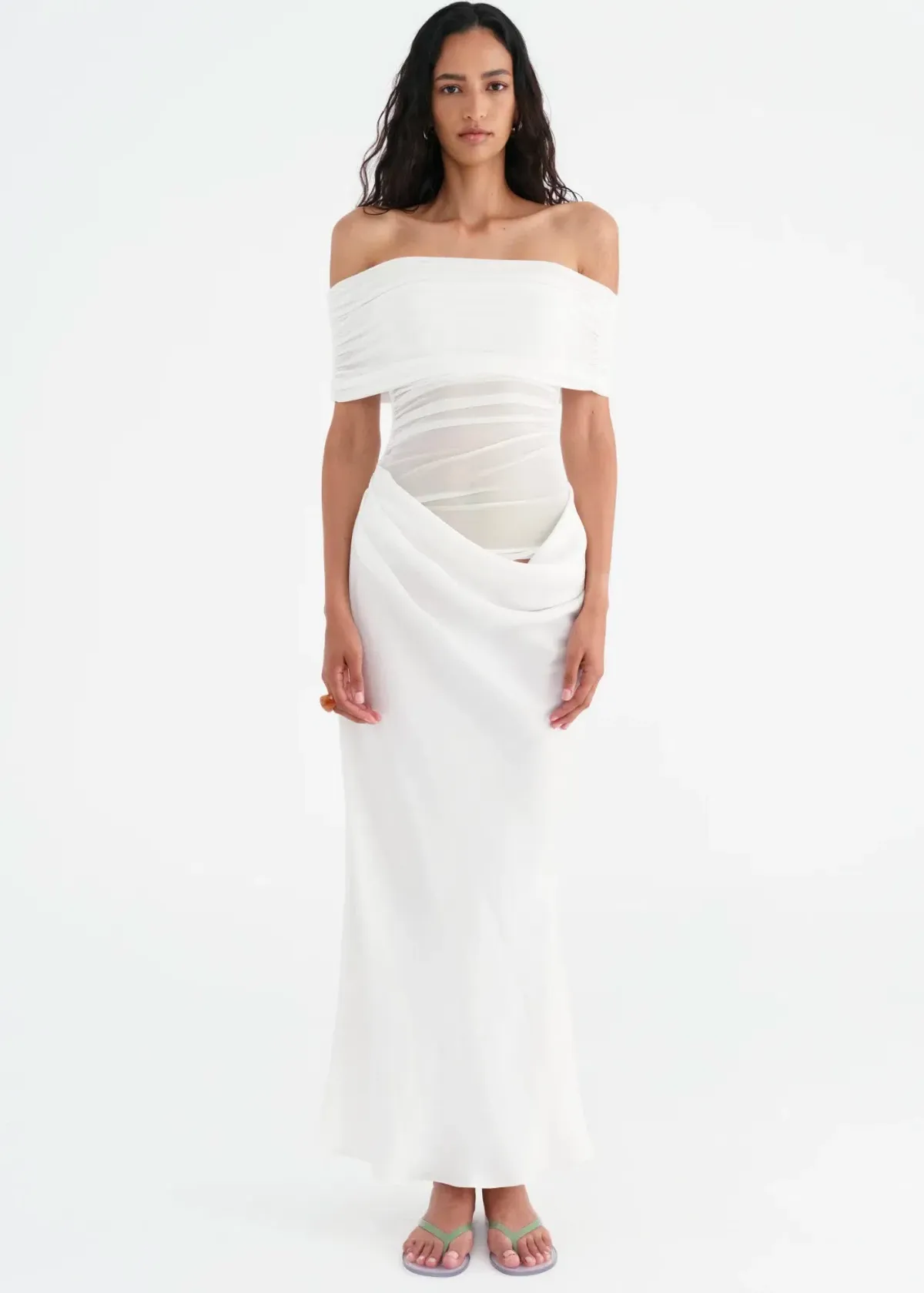 Benni Nico Dress White Off Shoulder Maxi Dress White Size 6 for rent on The Volte - main image