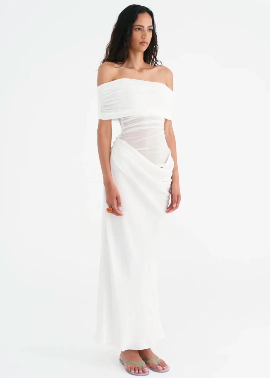 Benni Nico Dress White Off Shoulder Maxi Dress White Size 6 for rent on The Volte - main image