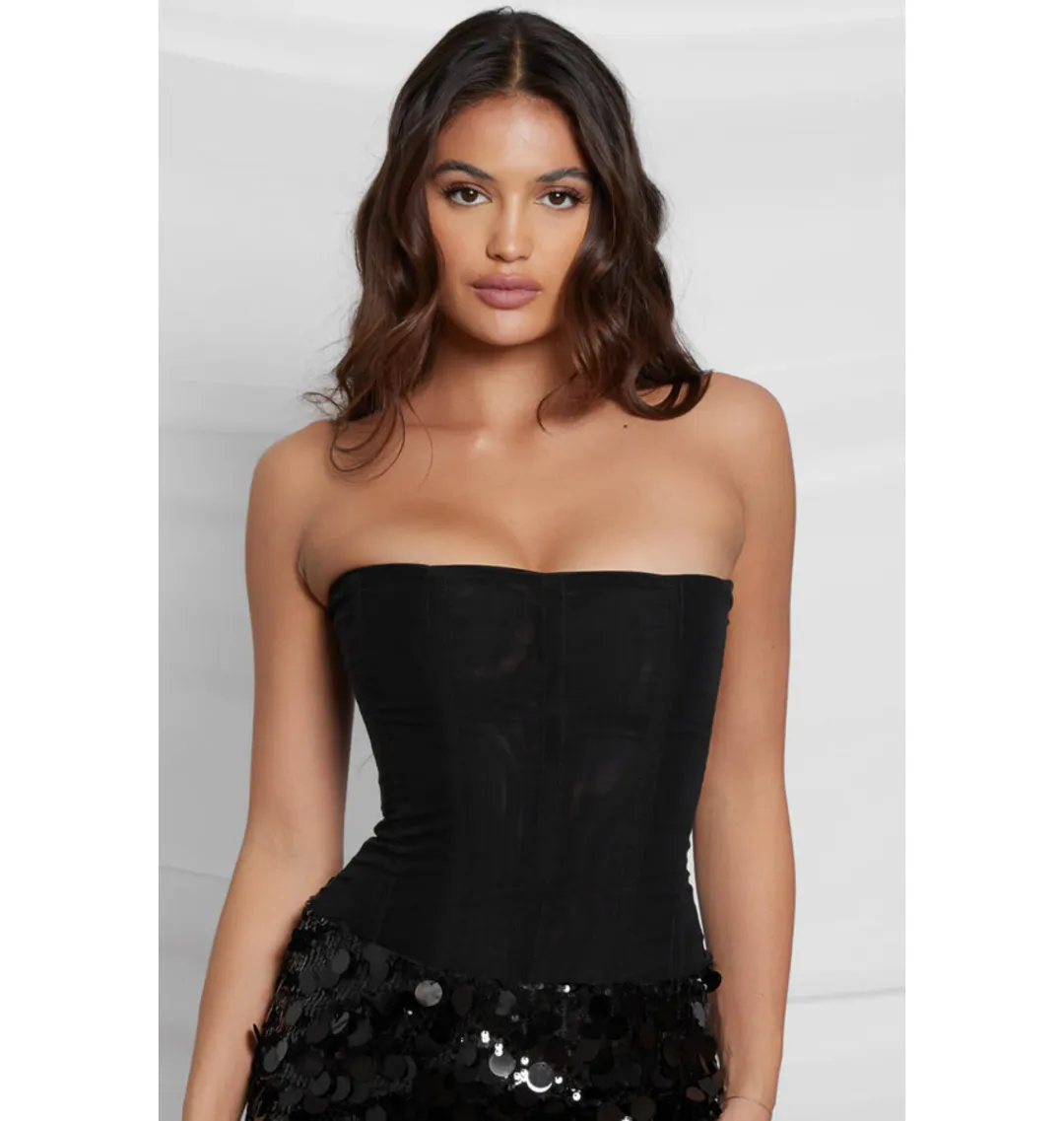 Leau Muse Mesh Corset Top in Black Size XS/AU6 for rent on The Volte - main image