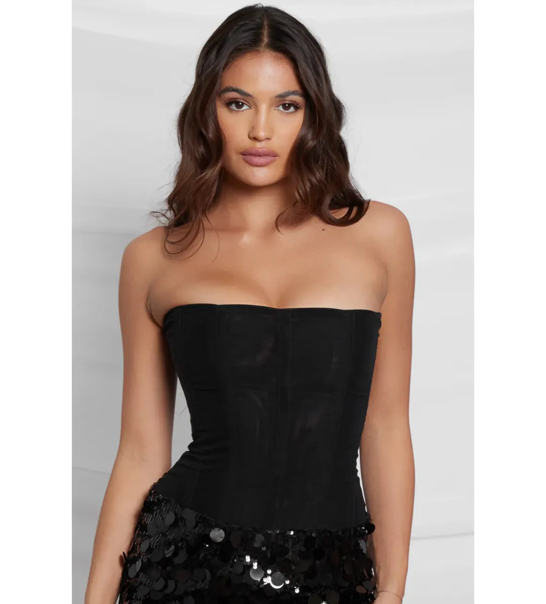 Leau Muse Mesh Corset Top in Black Size L/AU12 for rent on The Volte - main image
