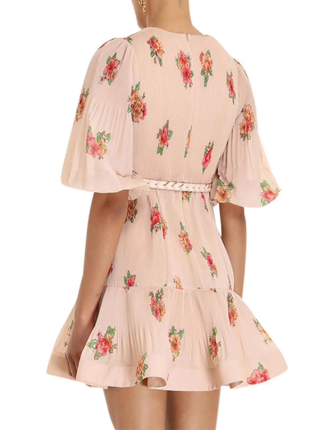 Zimmermann Pleated Mini Dress Blush Floral Size 1 for rent on The Volte - main image