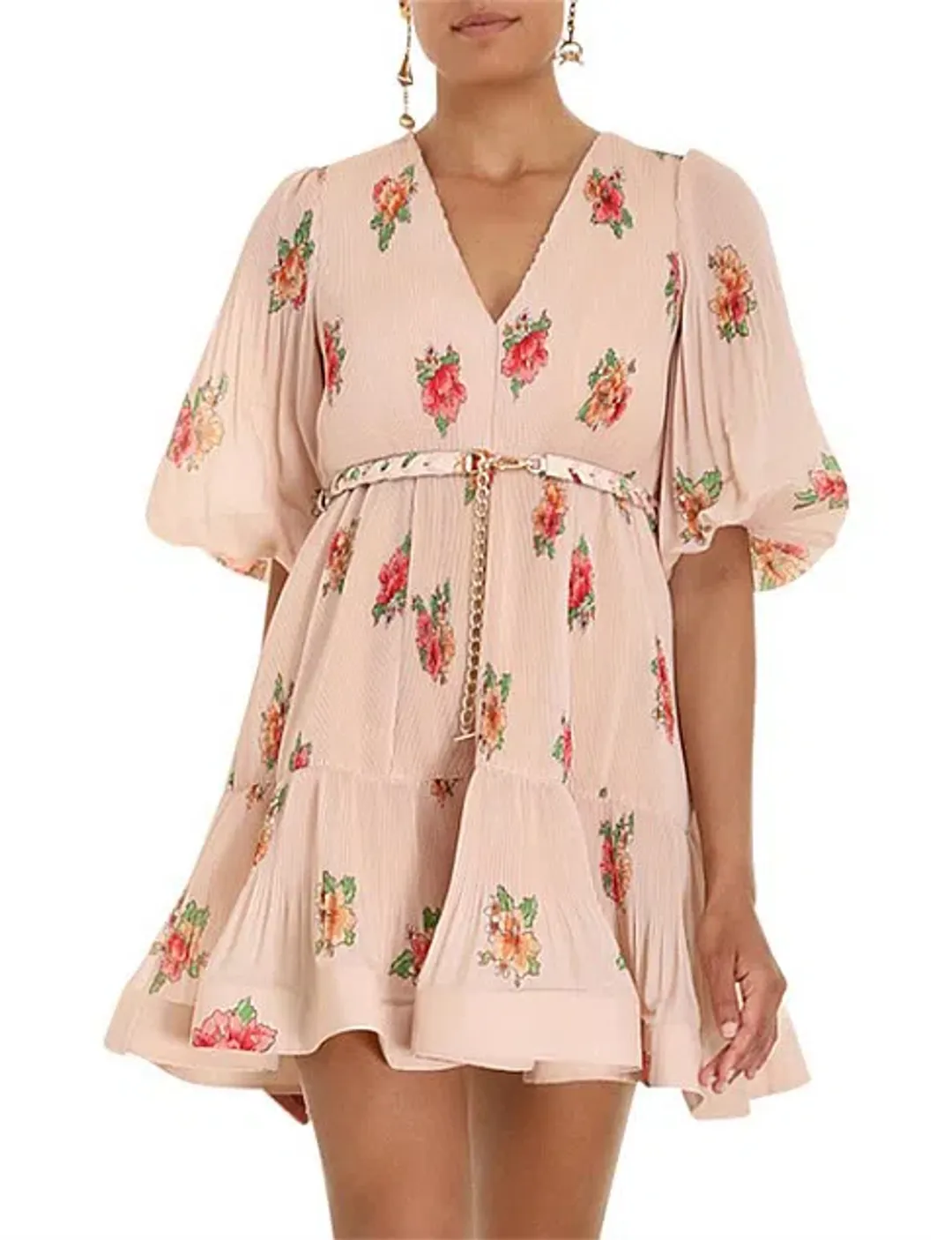 Zimmermann Pleated Mini Dress Blush Floral Size 1 for rent on The Volte - main image