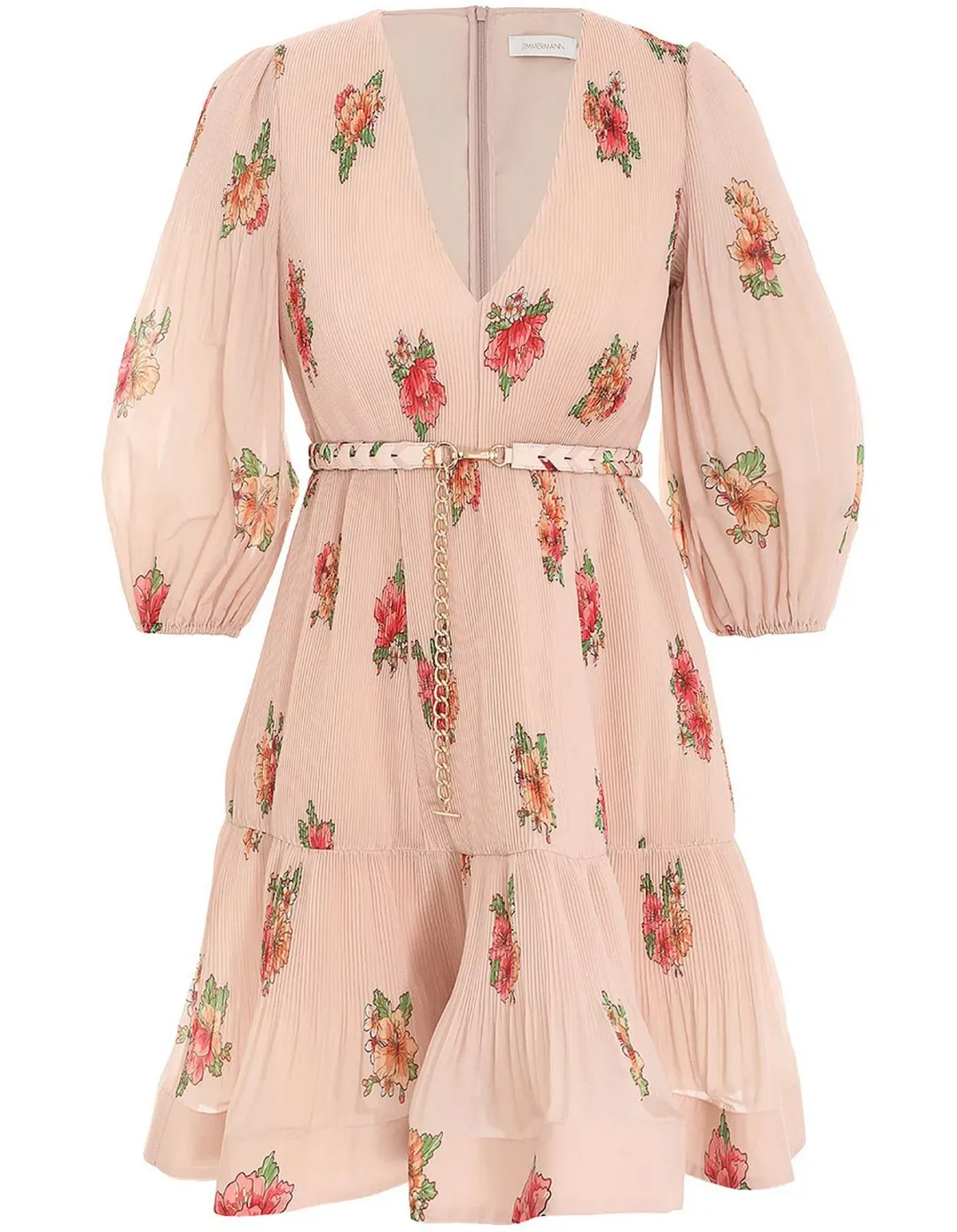 Zimmermann Pleated Mini Dress Blush Floral Size 1 for rent on The Volte - main image