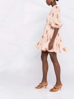 Zimmermann Pleated Mini Dress Blush Floral Size 1 for rent on The Volte - image 7