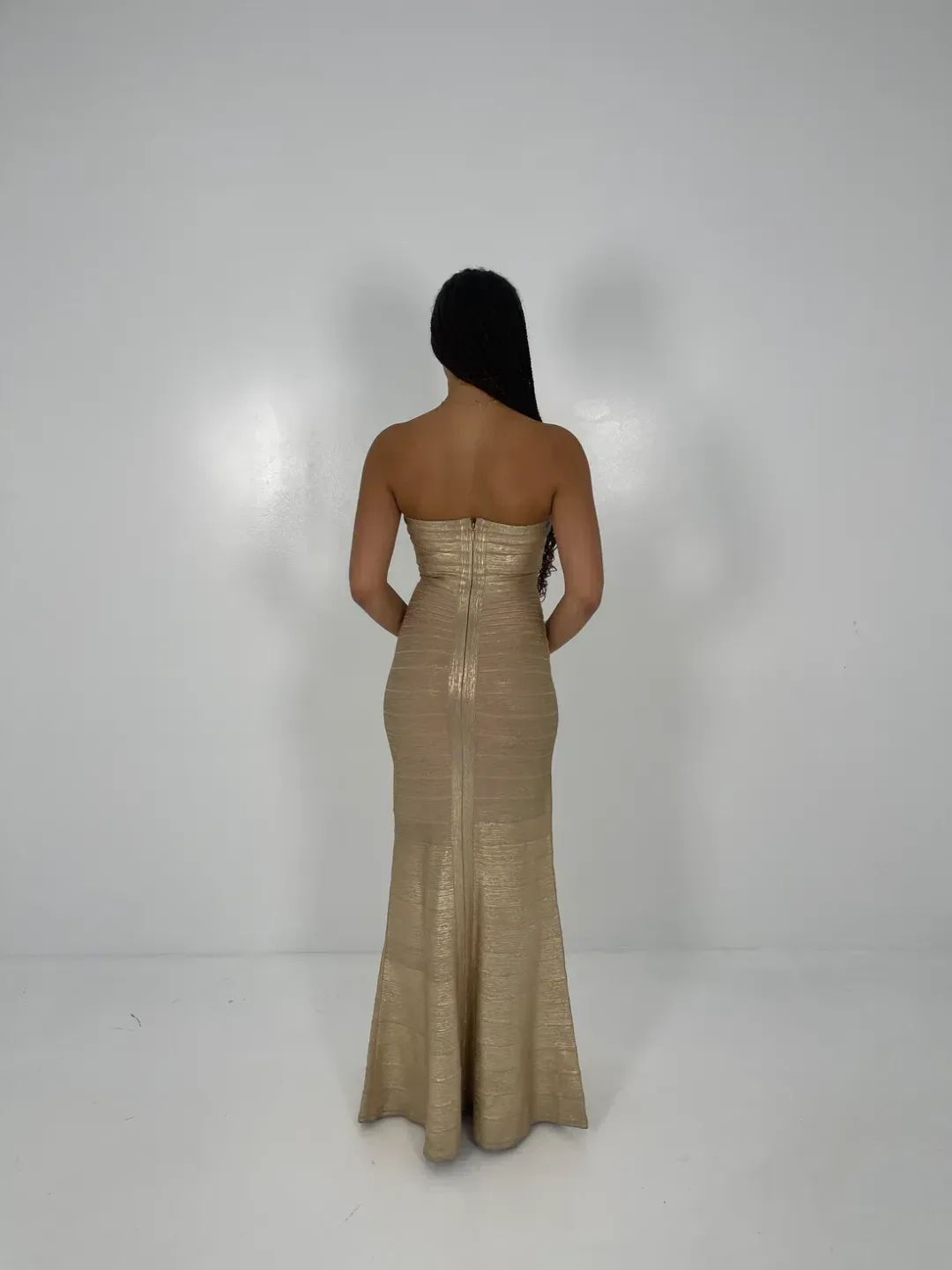 Hervé Léger Gold Sara Gown in Gold Size XXS/AU4 for rent on The Volte - main image