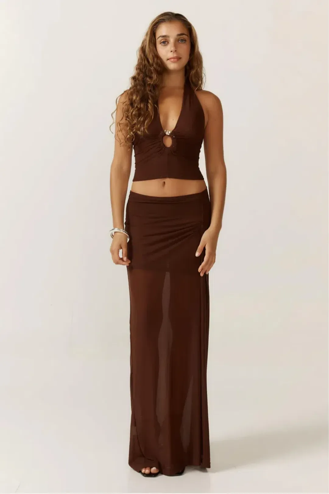 Ance Gria Nellie Top and Skirt Set Chocolate Brown Size M /  for rent on The Volte - main image