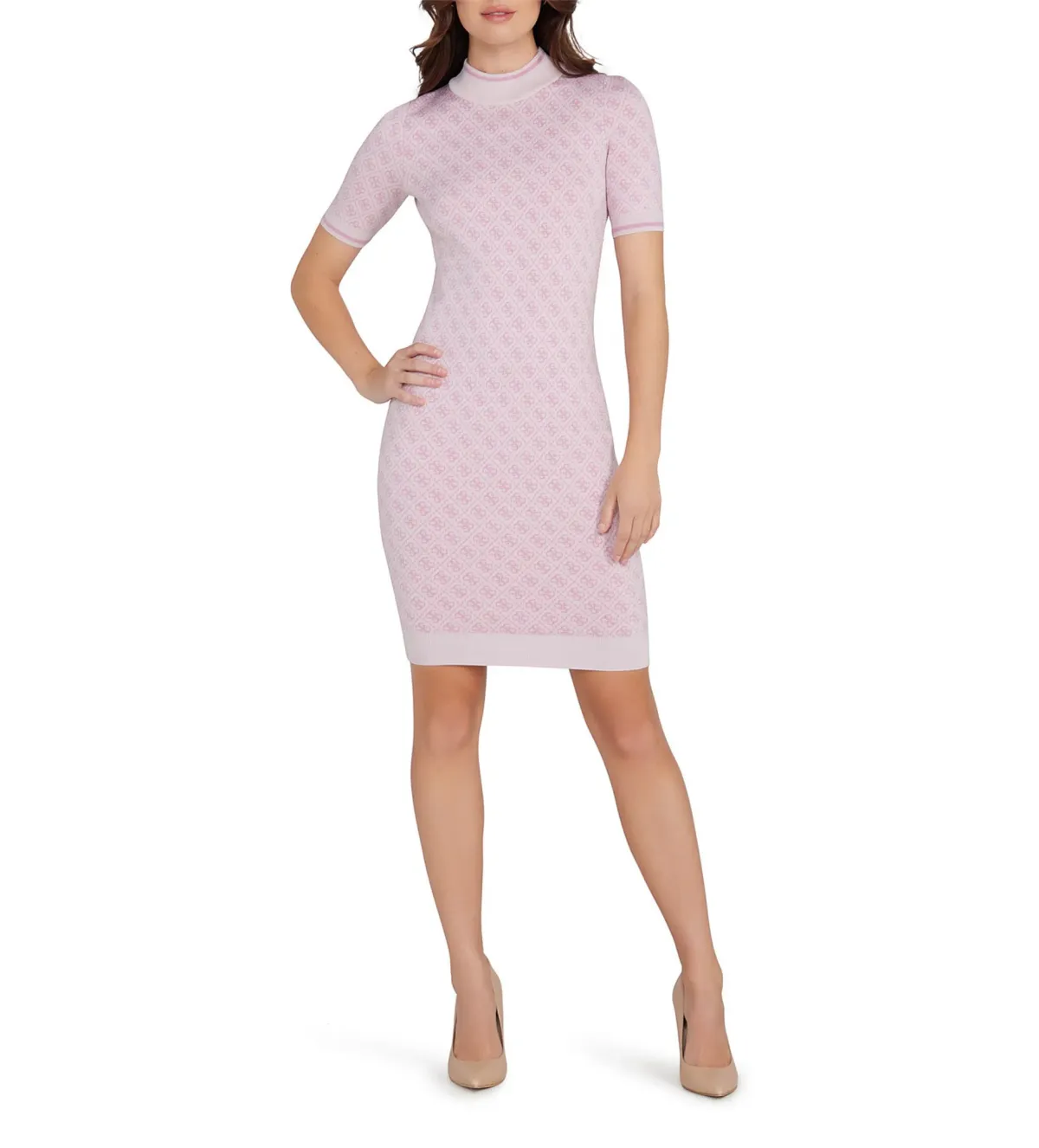 Guess Short Sleeve Lise 4G Logo Sweater Mini Dress Multi Print Size M/AU 12 for rent on The Volte - main image