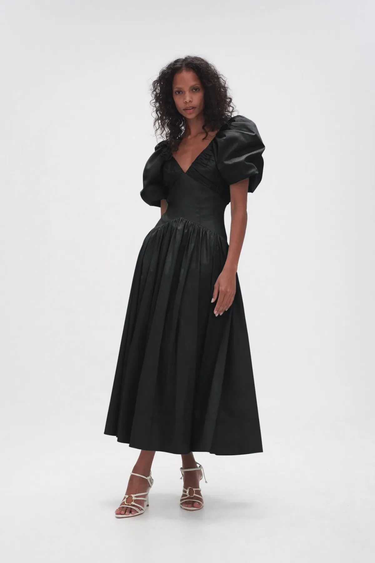 Aje Gabrielle Plunge Midi Dress Black Size 12 for rent on The Volte - main image