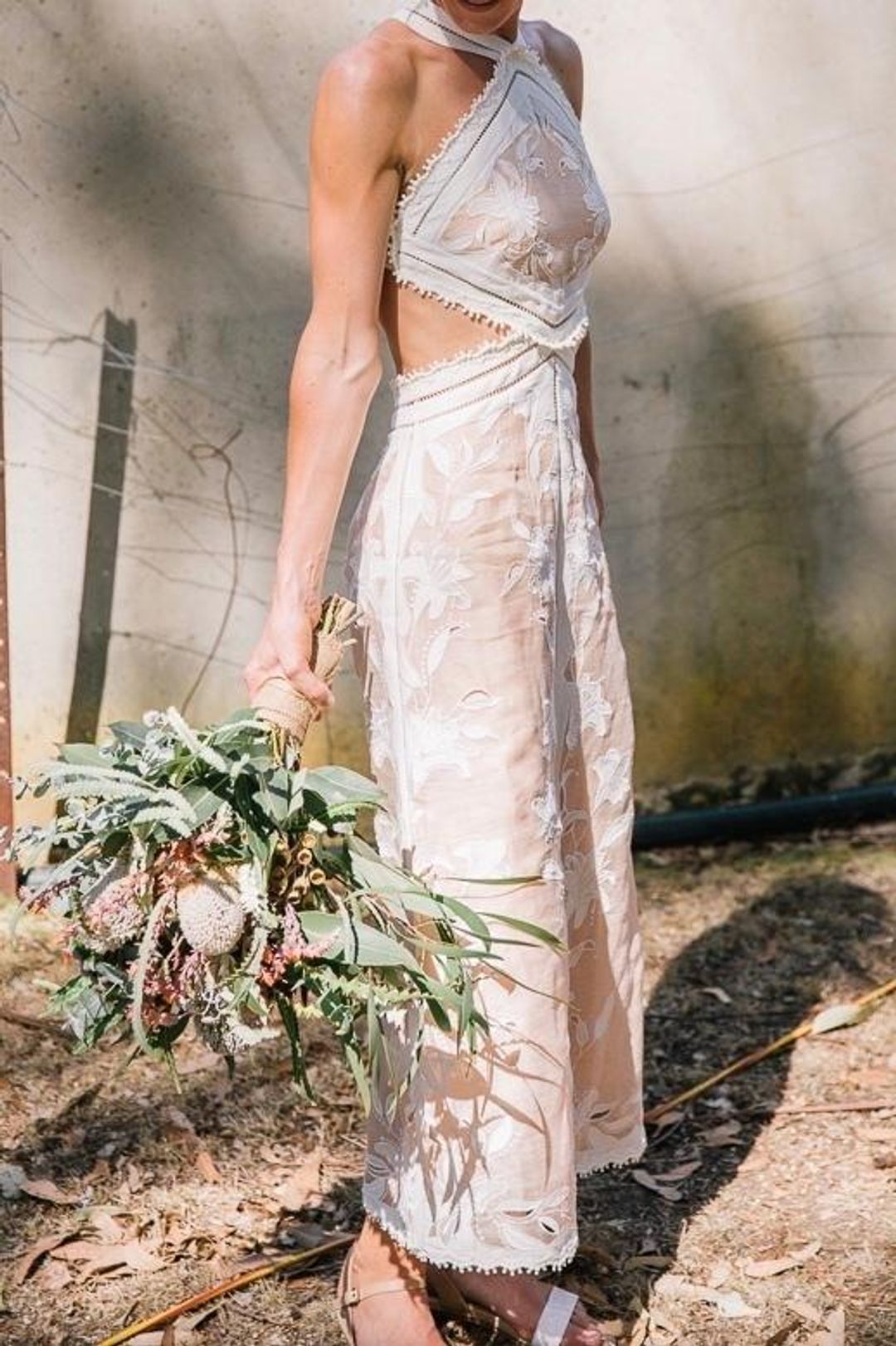 Zimmermann Corsage Lily Midi Halter Dress Cream/Nude Size 0 for rent on The Volte - main image