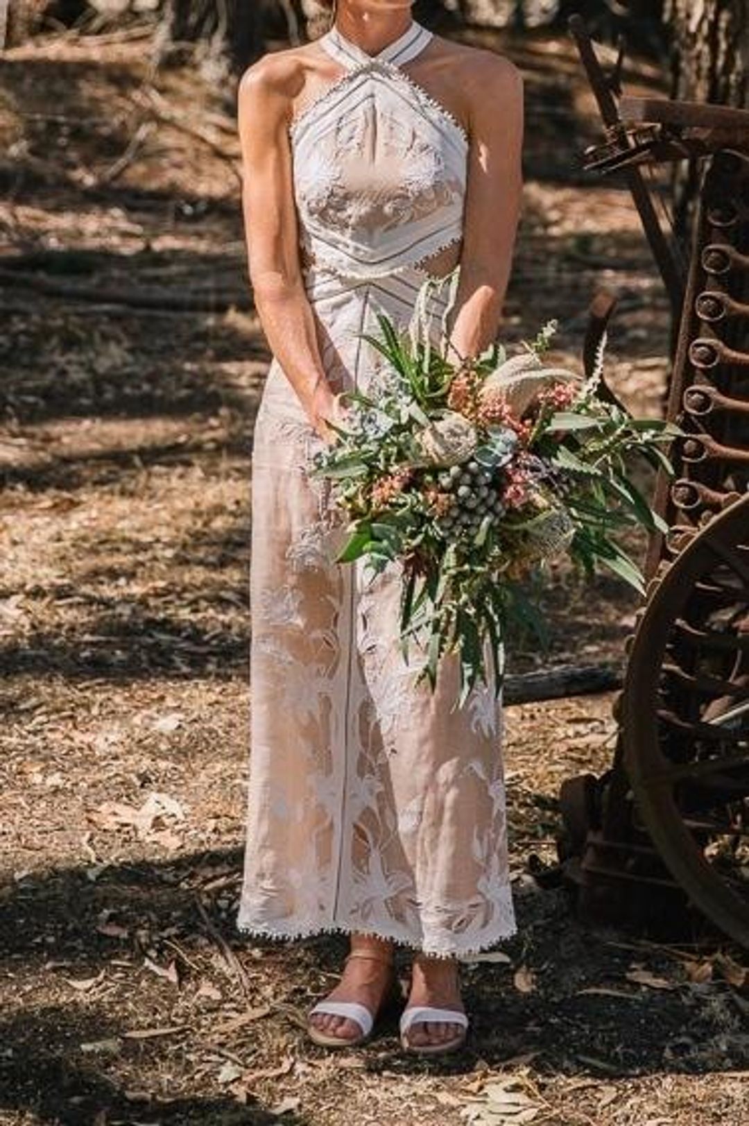 Zimmermann Corsage Lily Midi Halter Dress Cream/Nude Size 0 for rent on The Volte - main image