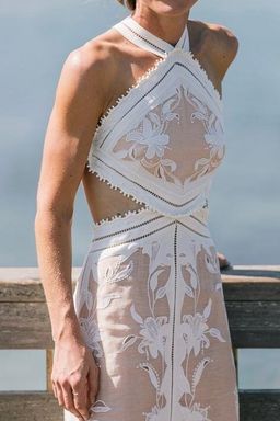 Zimmermann Corsage Lily Midi Halter Dress Cream/Nude Size 0 for rent on The Volte - image 7