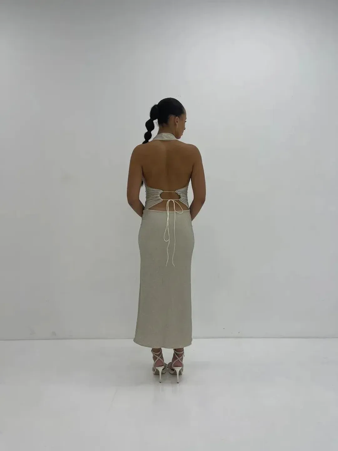 Deconduarte Astor Maxi Dress in Silver Size S/AU8 for rent on The Volte - main image