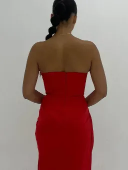 House of CB Adrienne Satin Strapless Gown in Scarlett Size S/AU8 for rent on The Volte - image 3