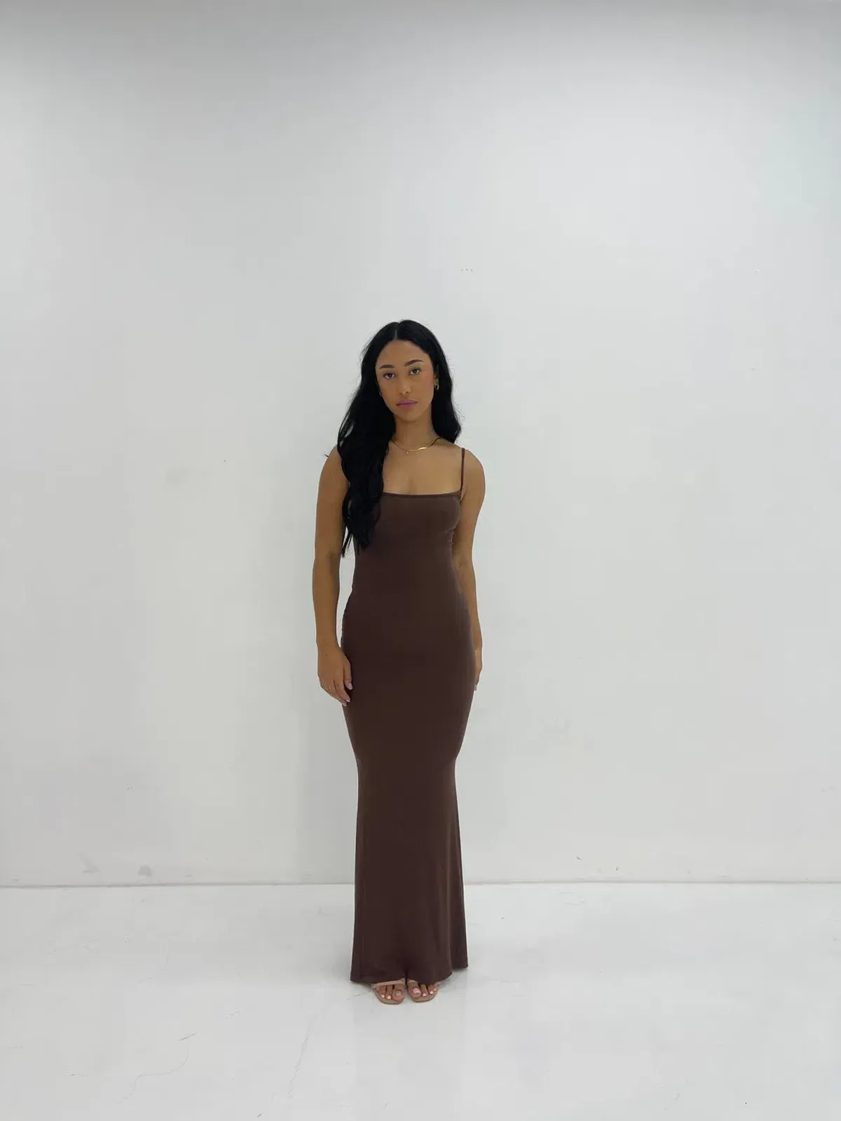 Skims Soft Lounge Long Slip Dress Maxi Brown Size 10/S for rent on The Volte - main image